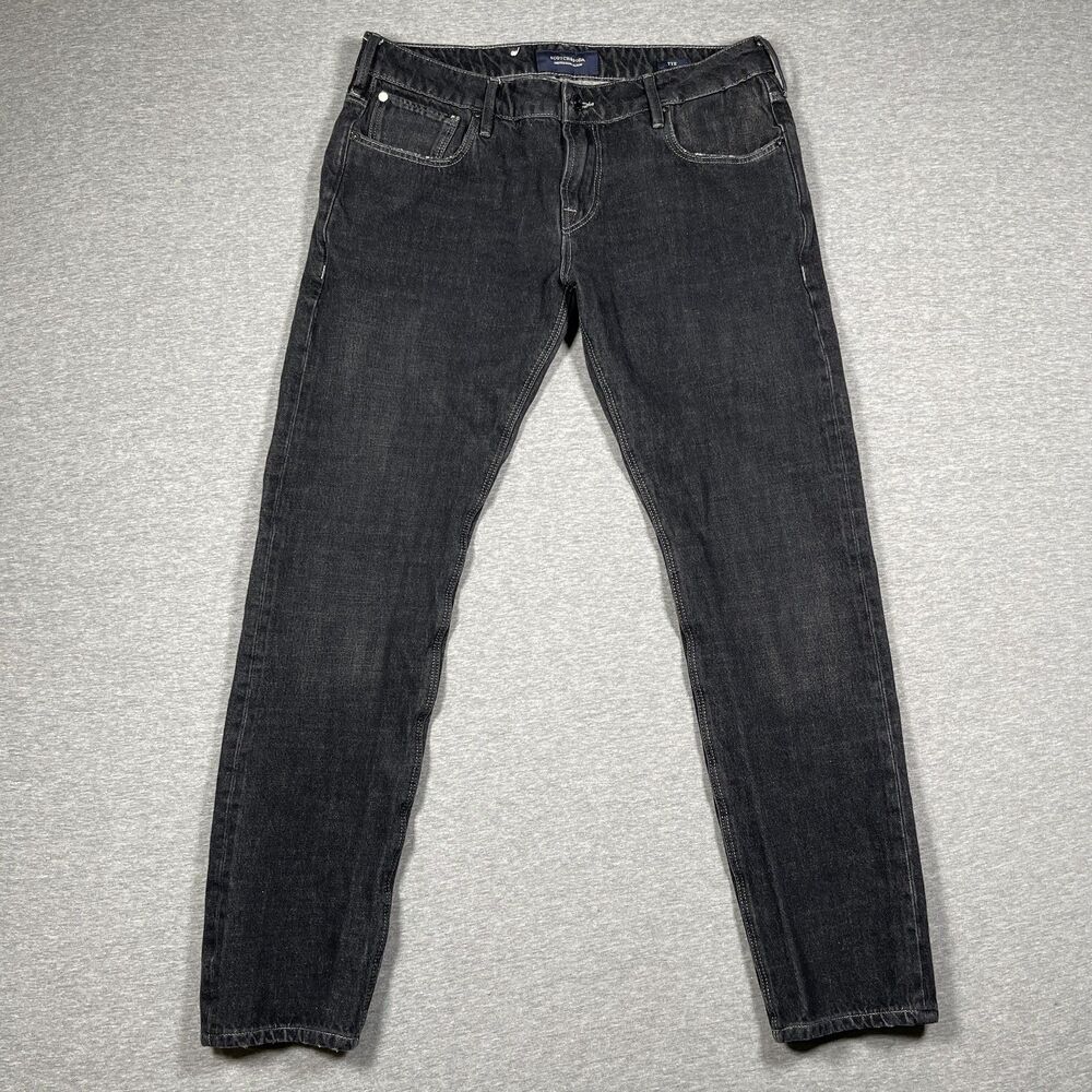 Scotch & Soda TYE Jeans Mens 34x32 (32x29) Black Skinny Slim Embroidered Casual